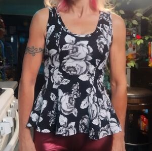 Floral Black and White Tank Top